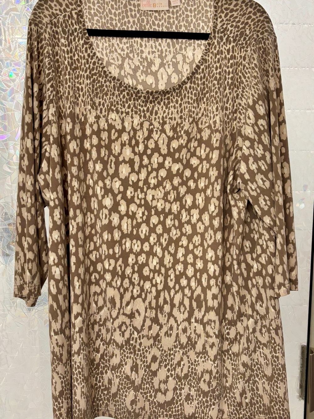 Belle by Kim Gravel Taupe and Cream Animal-Print Scoop Neck Tunic